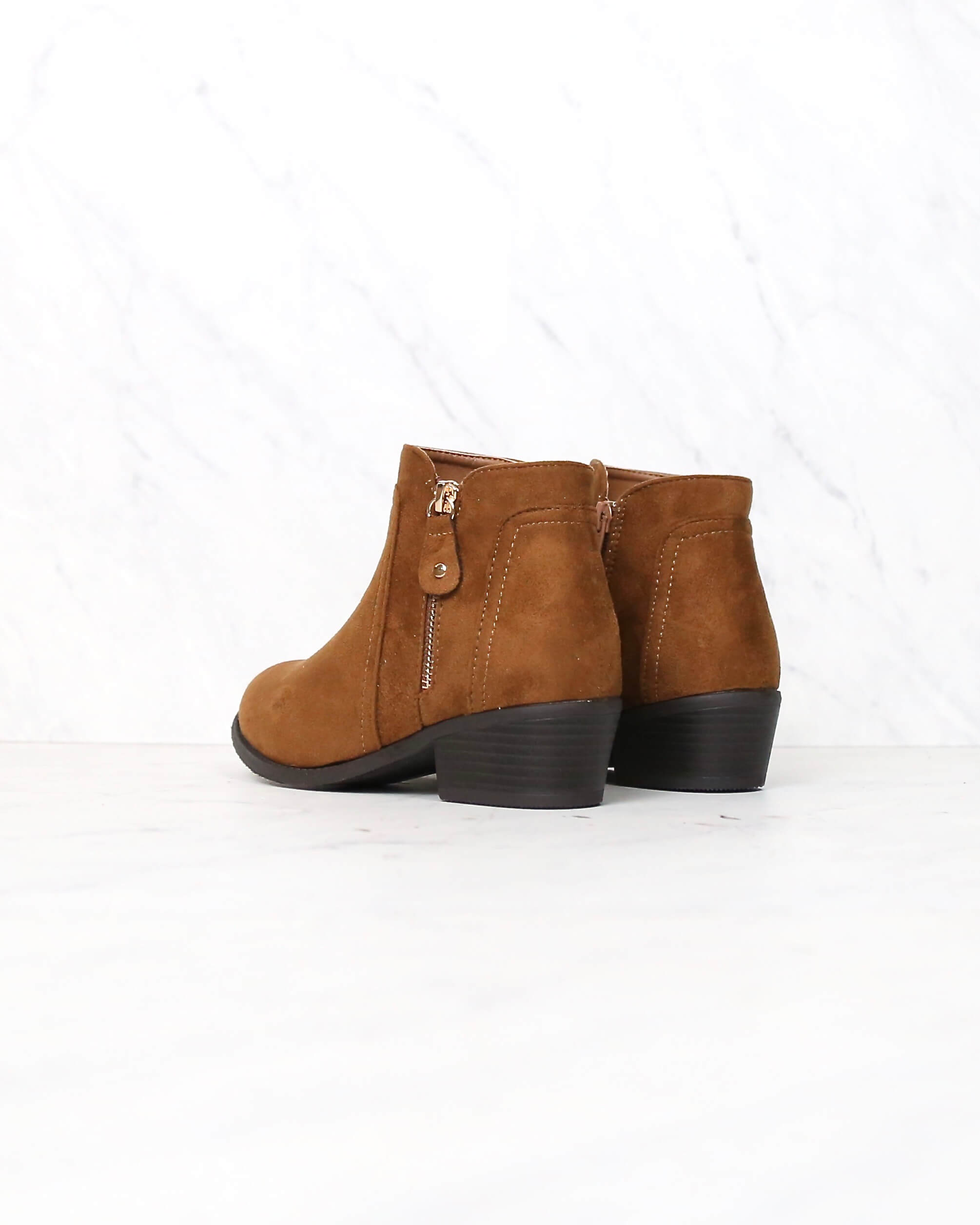 tan booties block heel