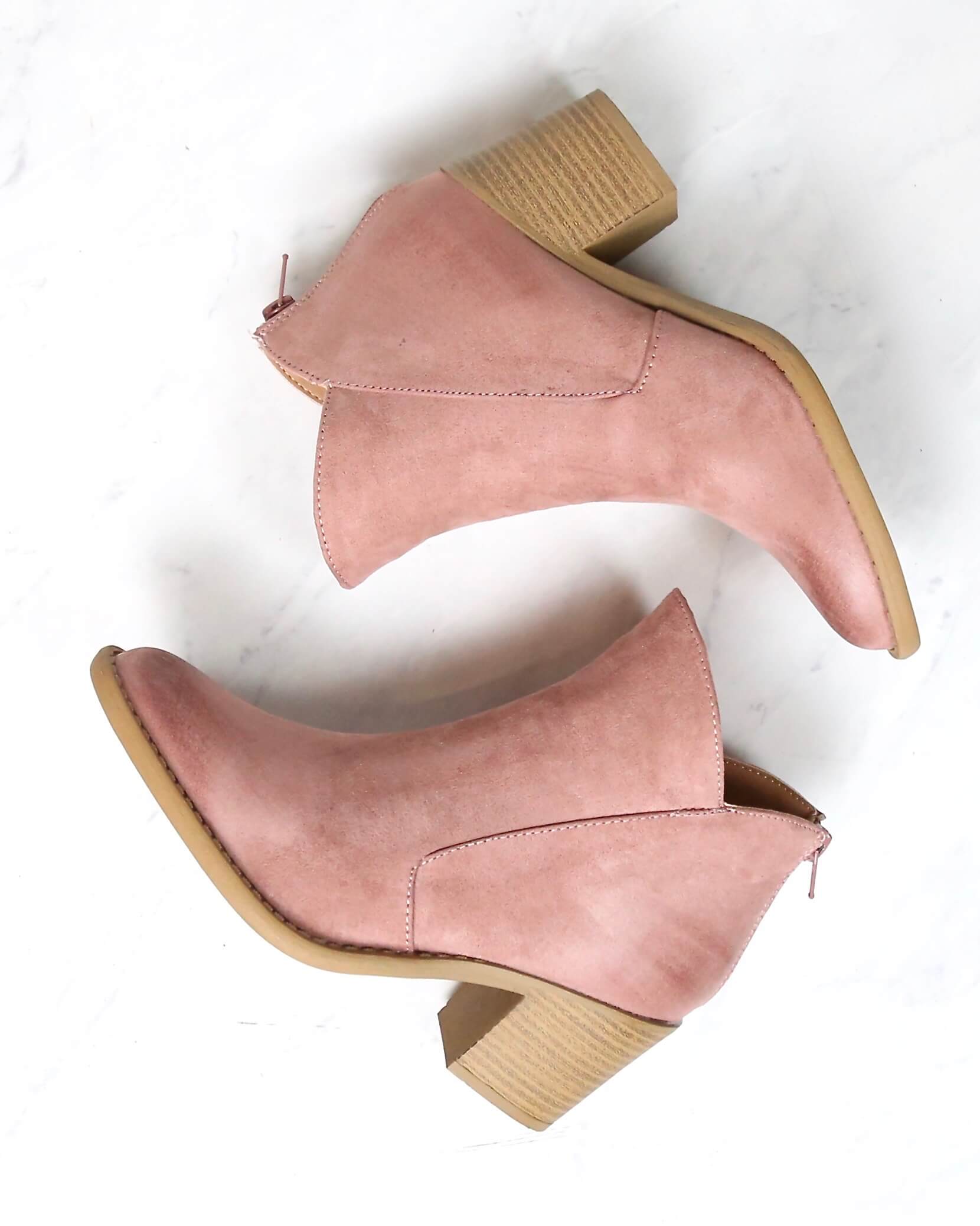 mauve color booties