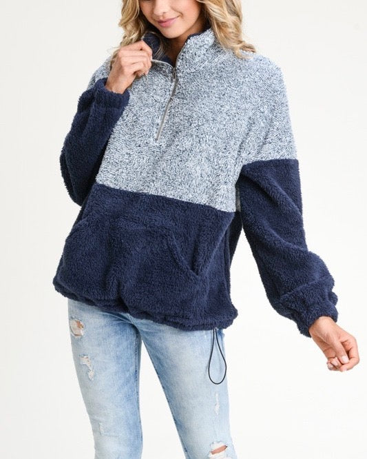 navy sherpa pullover