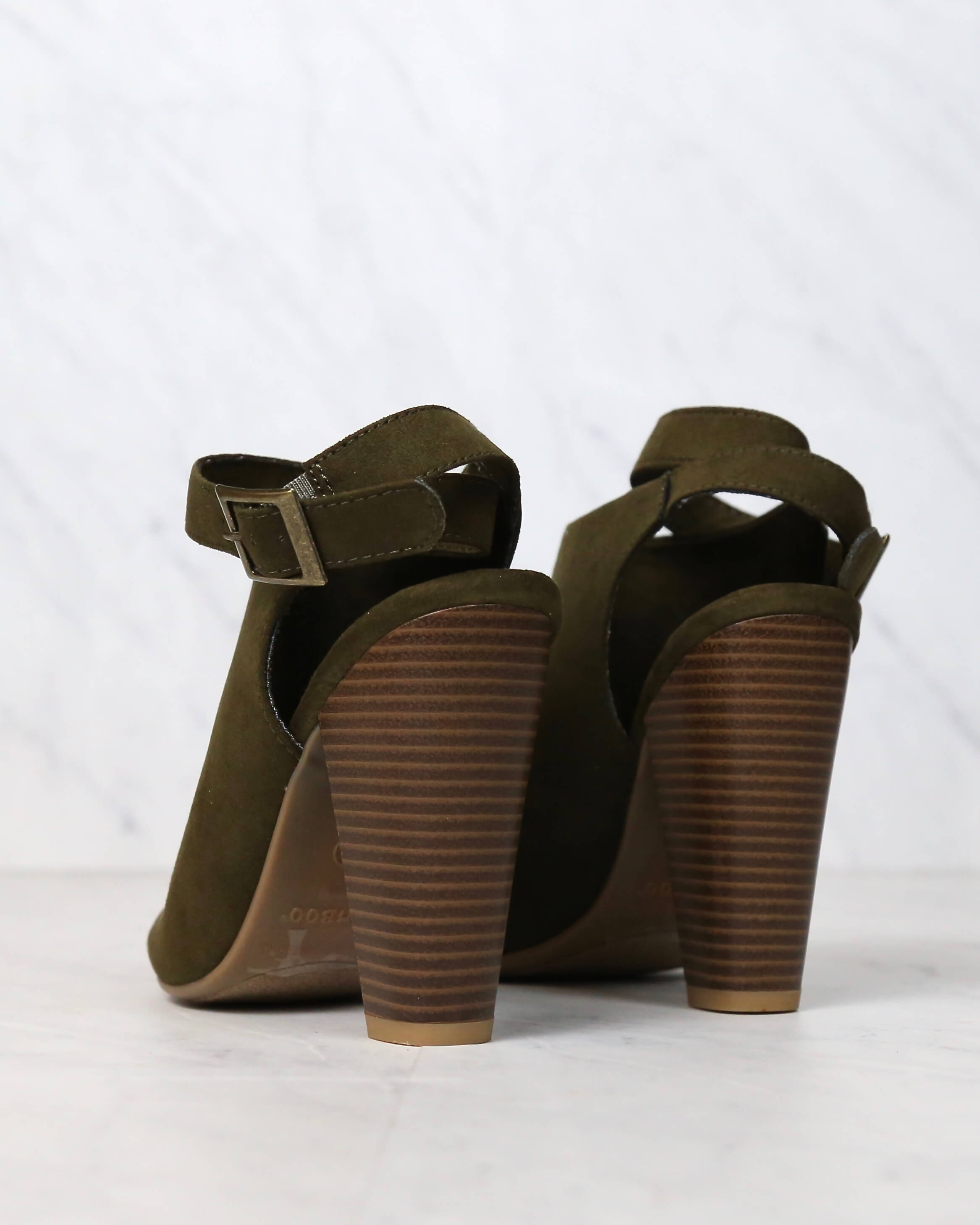 olive open toe booties