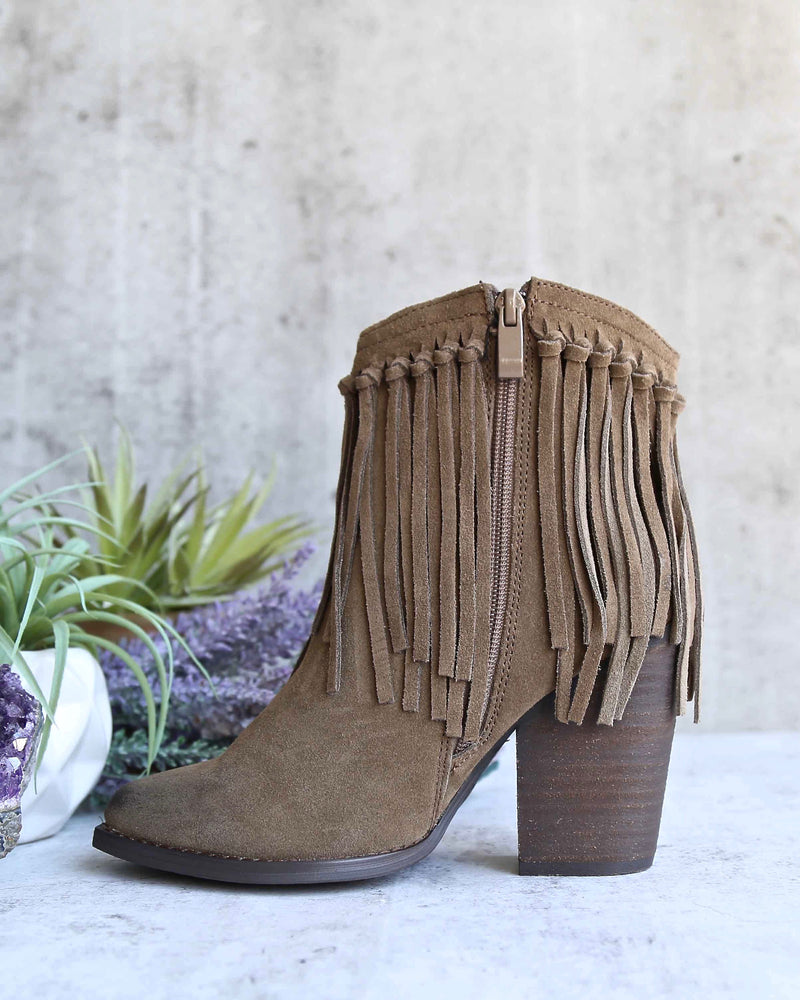 Very Volatile - Cupid Fringe Ankle Booties in Khaki – Shop Hearts