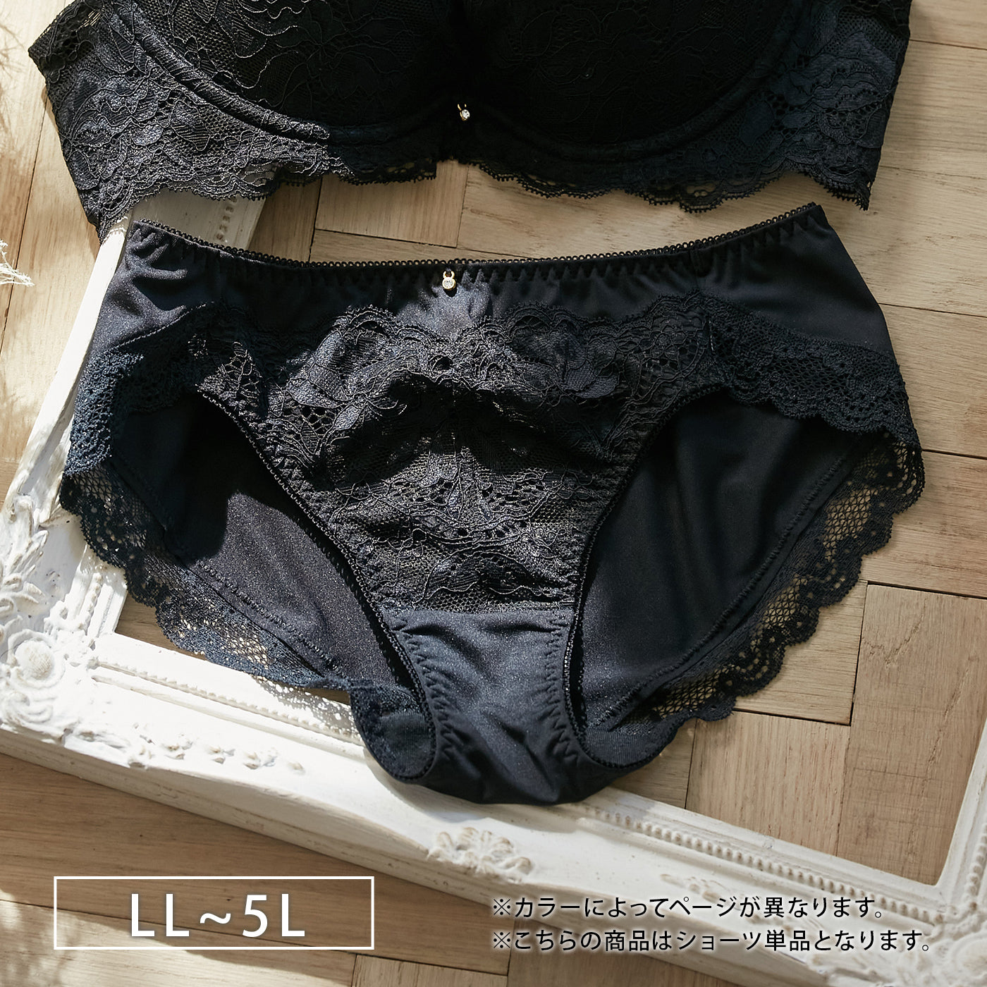 【LL～5L】デコルリッチブラペアショーツ（ブラック）_90457-51