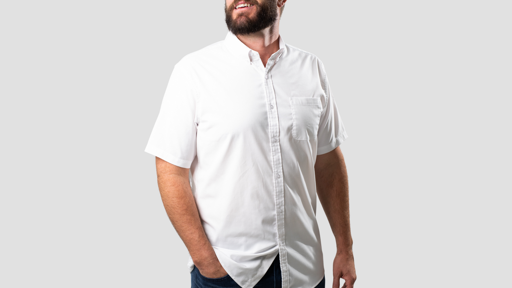 Tall Guy Wearing Tall Button Up Short Sleeve