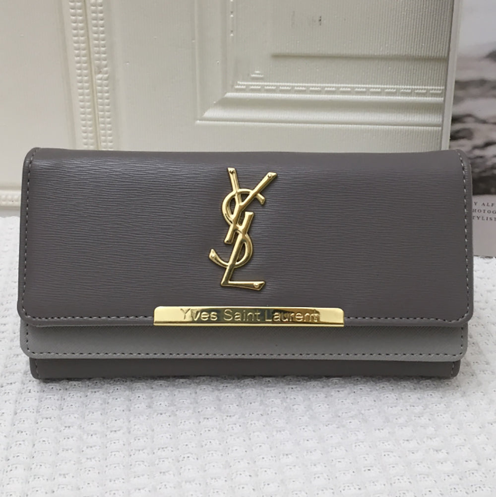 YSL Yves Saint Laurent Gold Letter Logo Flap Wallet Long Clutch 