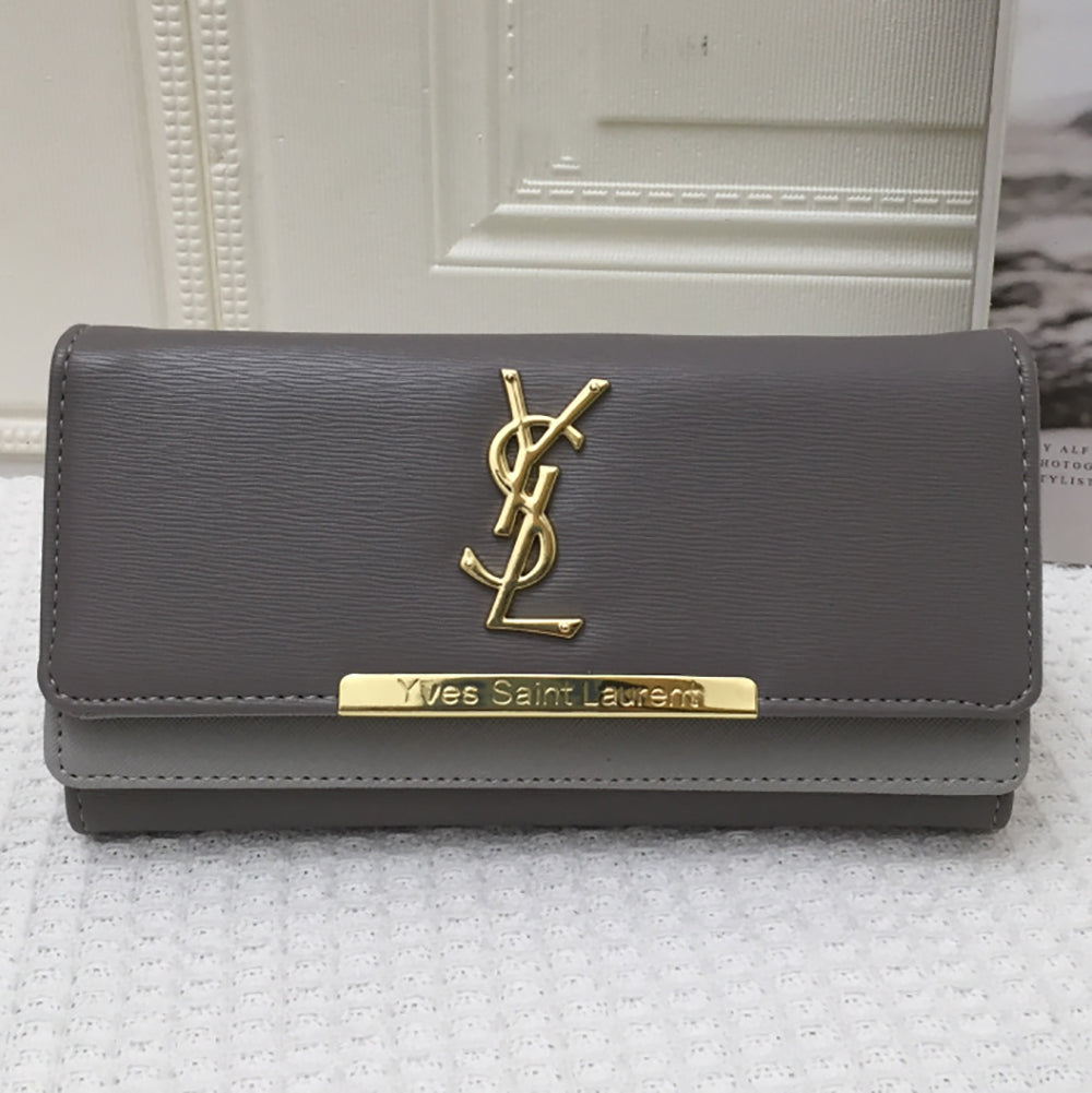 YSL Yves Saint Laurent Gold Letter Logo Flap Wallet Long Clutch Bag