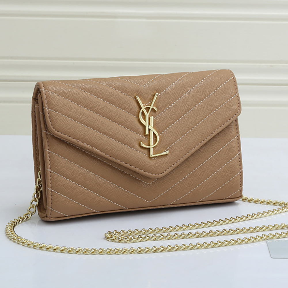 YSL Yves Saint Laurent gold letter logo flap chain shoulder bag 