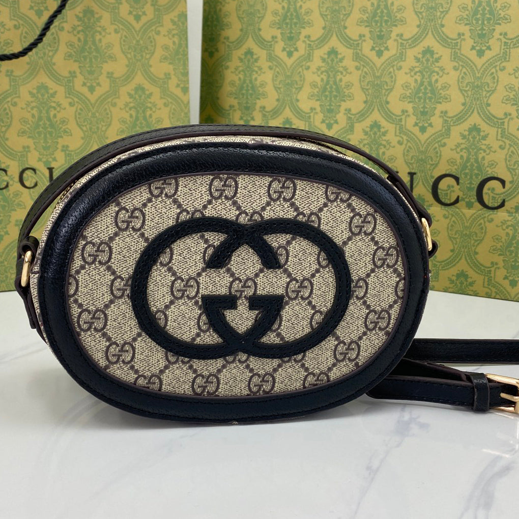 GG Letter Print Panel Color Zip Shoulder Bag Crossbody Bag