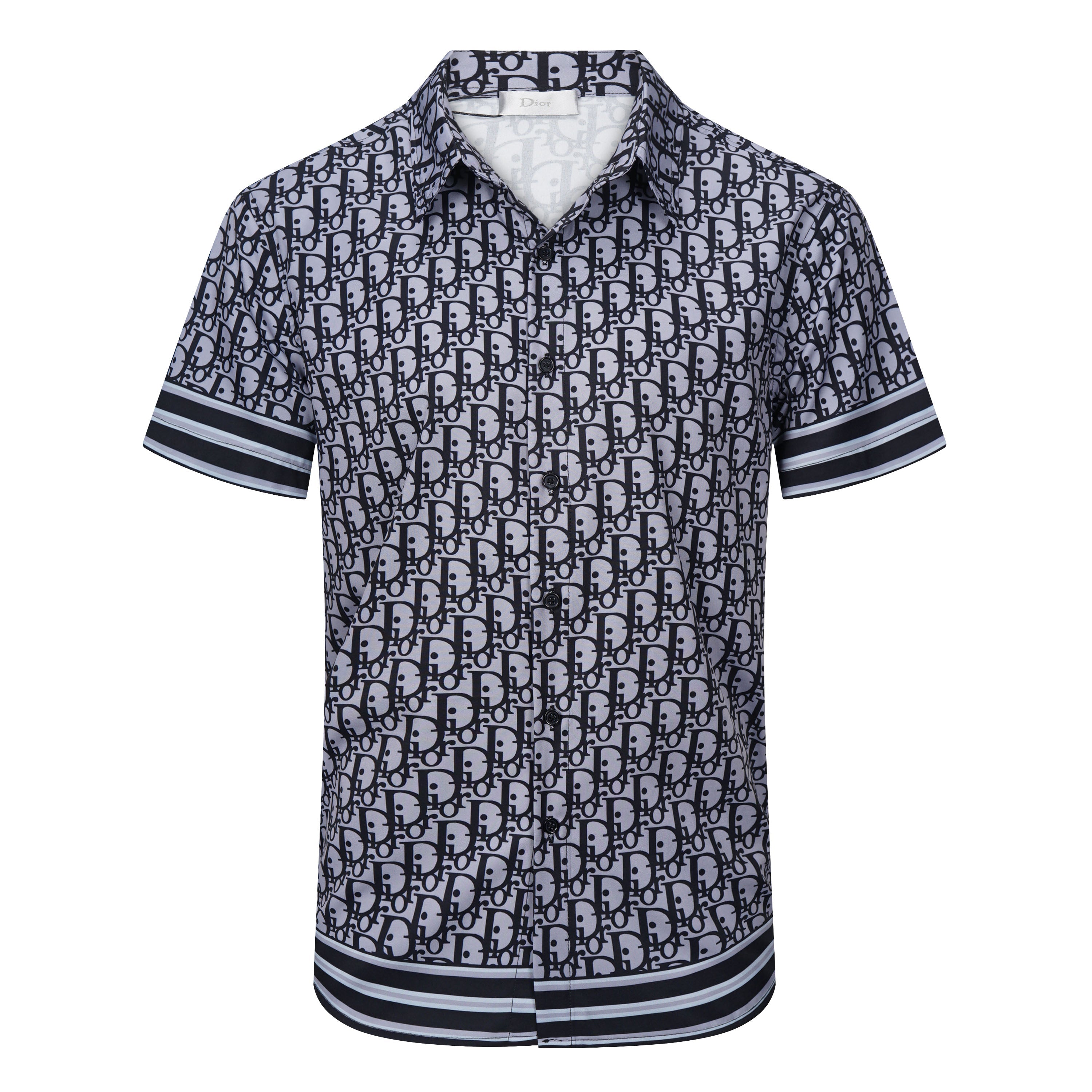 Dior CD fashion monogram print short-sleeved button-up shirt