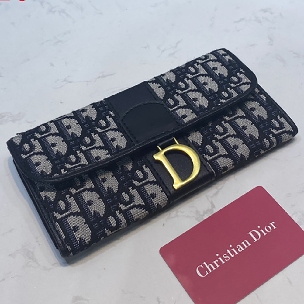 Christian Dior embroidered lettering logo flap clutch long wallet Bag