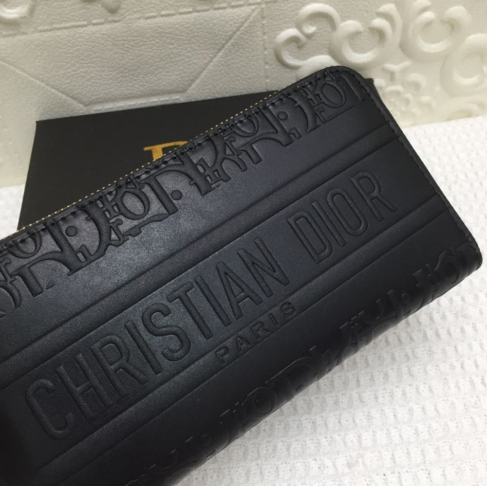 Christian Dior embossed monogram logo vintage long zip wallet cl