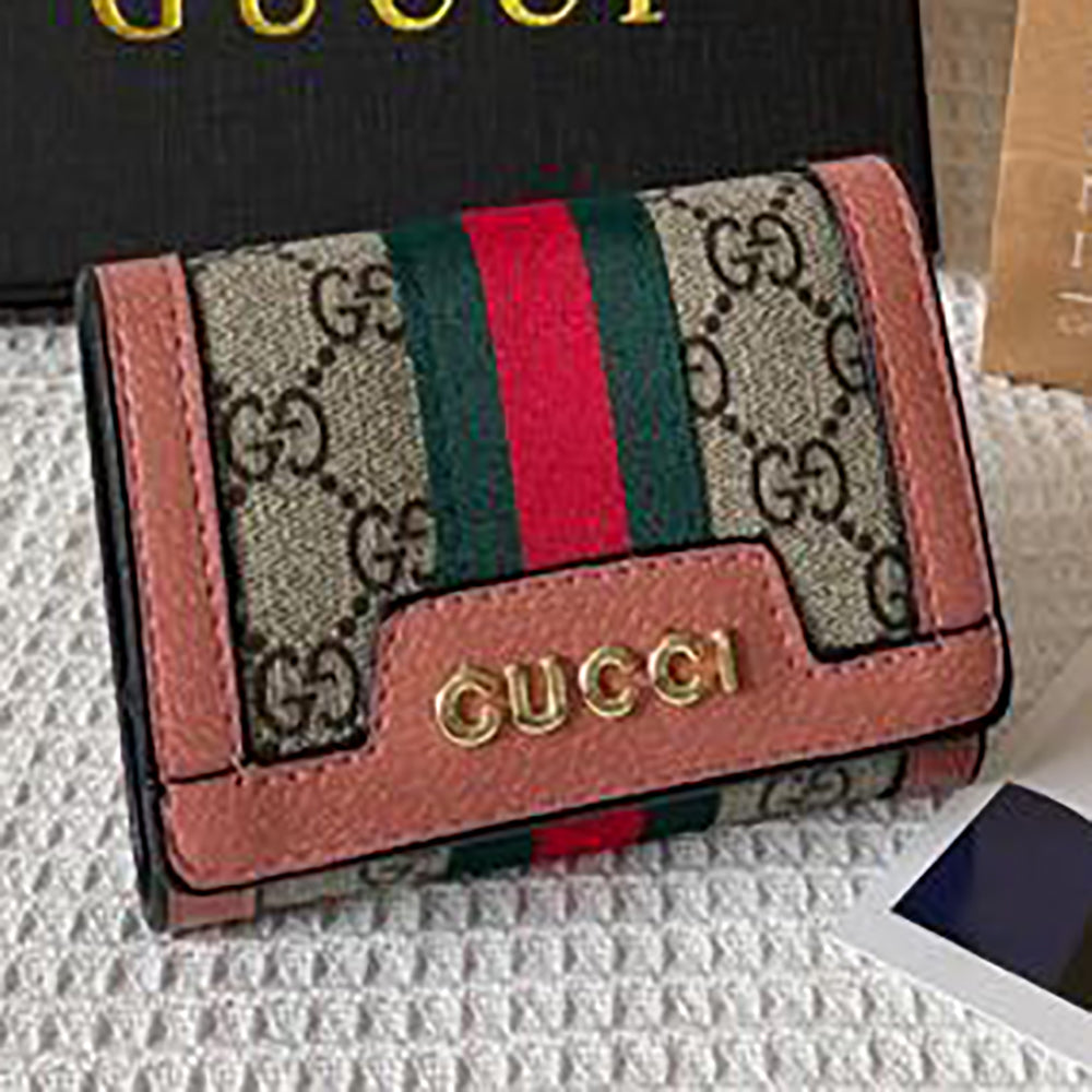 GG Letter Print Panel Color Flap Wallet Clutch