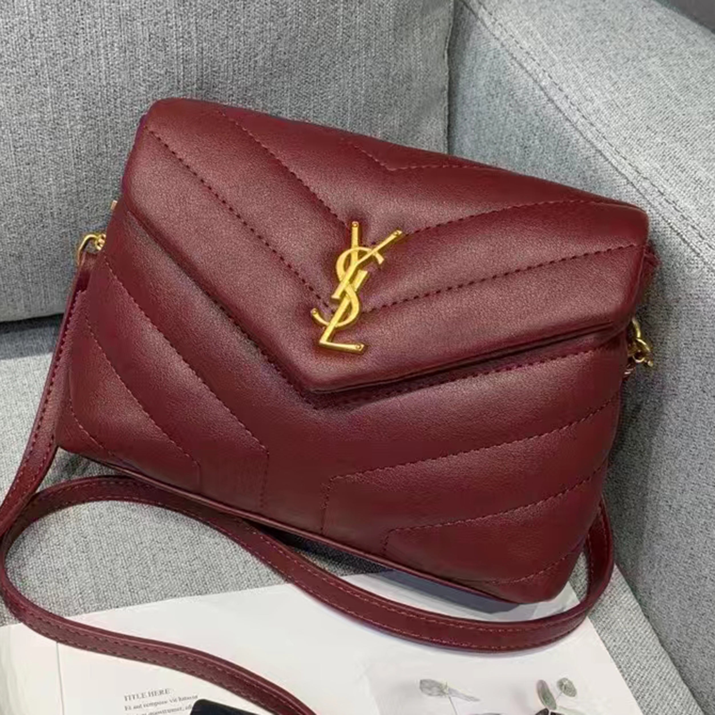 YSL Yves Saint Laurent Gold Letter Logo Flap Shoulder Bag Crossbody Bag Women's Shopping Bag