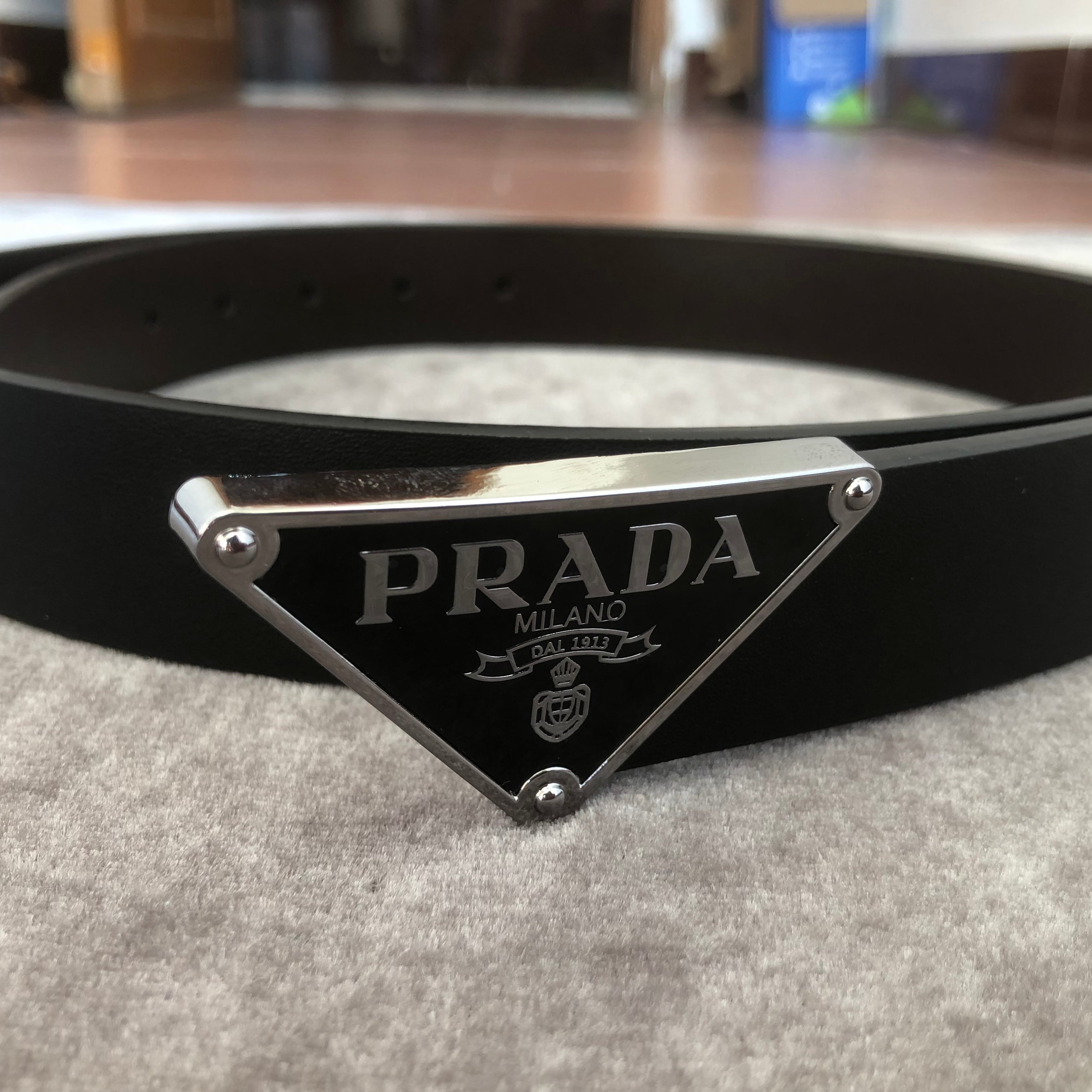 PRADA Triangle Letter Buckle Men's Women's Elegant Belt