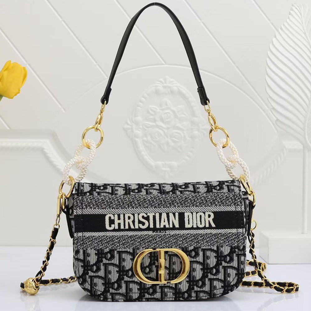 Christian Dior Gold CD Letter Embroidered Leopard Print Flap Sho