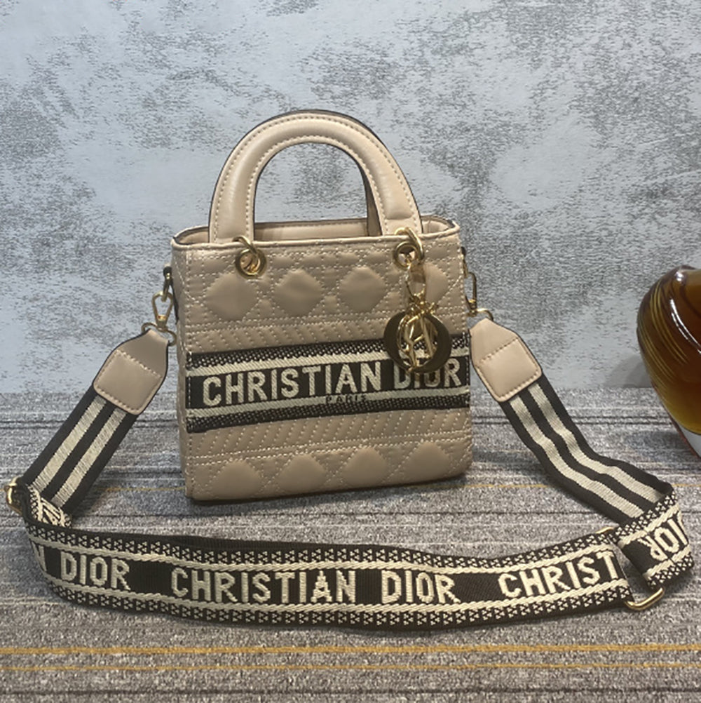 Christian Dior Canvas Embroidered Letter Embossed Tote Bag Women's Shopping Shoulder Bag