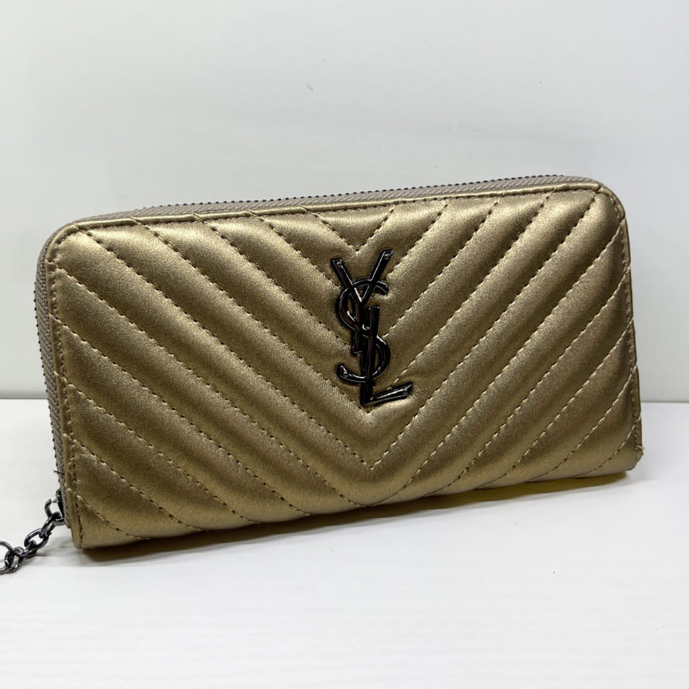 YSL Yves Saint Laurent Vintage Letter Logo Women's Zipper Handbag Long Wallet Bag