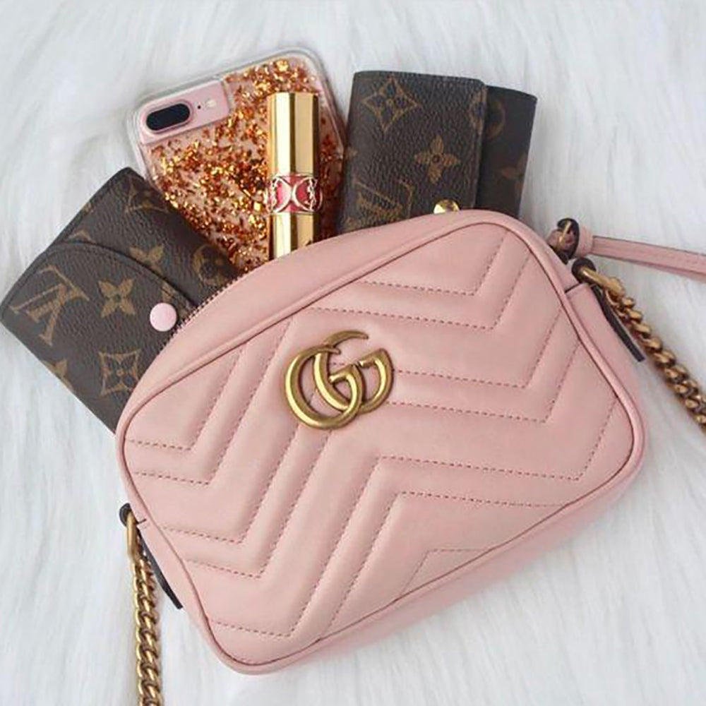 GG solid color sewing thread letter gold buckle ladies shoulder bag zipper cosmetic bag messenger ba