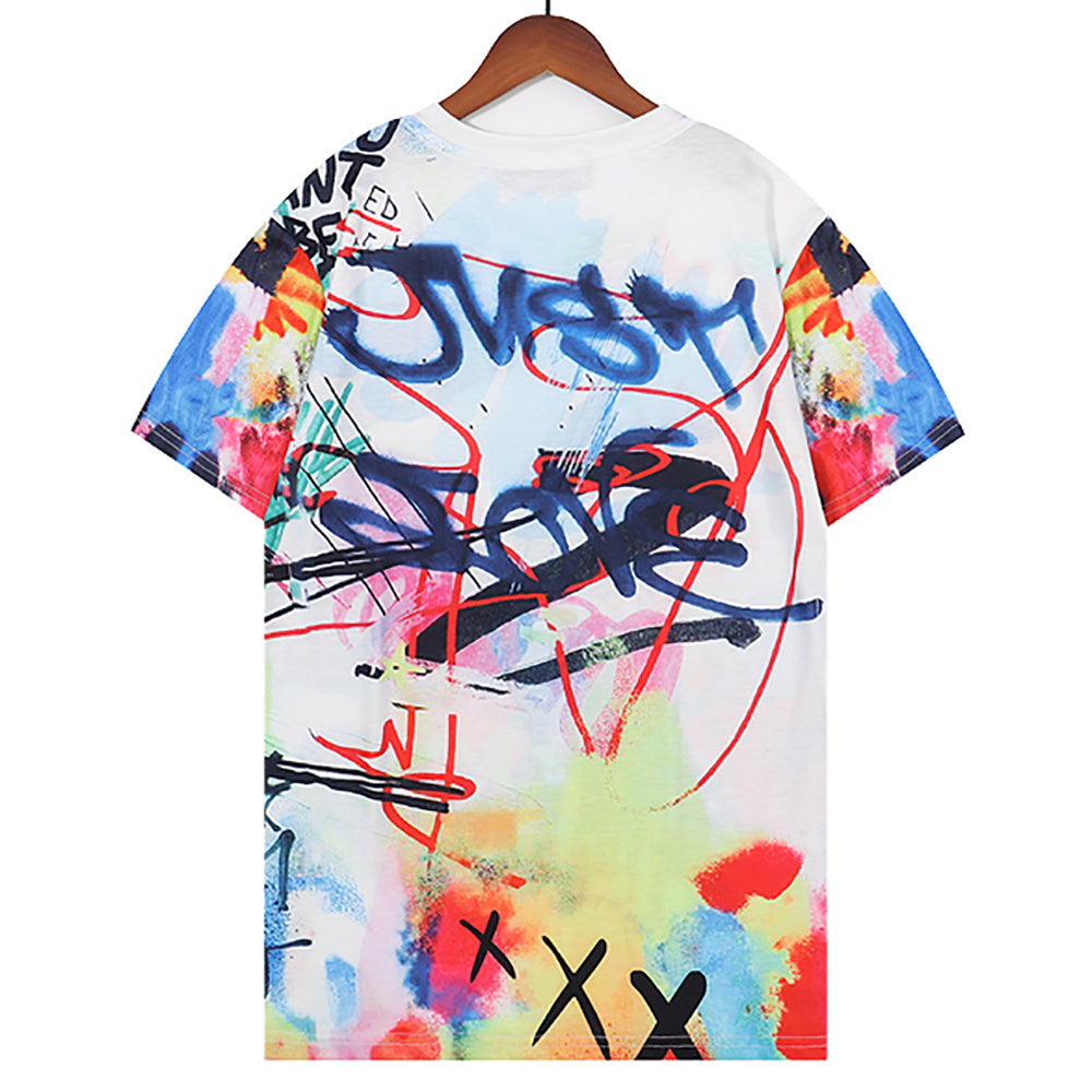 Christian Dior Colorful Graffiti Couples Crew Neck T-Shirt Top t