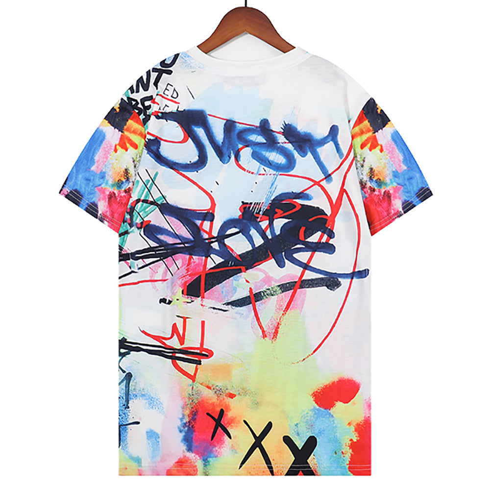 Christian Dior Colorful Graffiti Couples Crew Neck T-Shirt Top tee