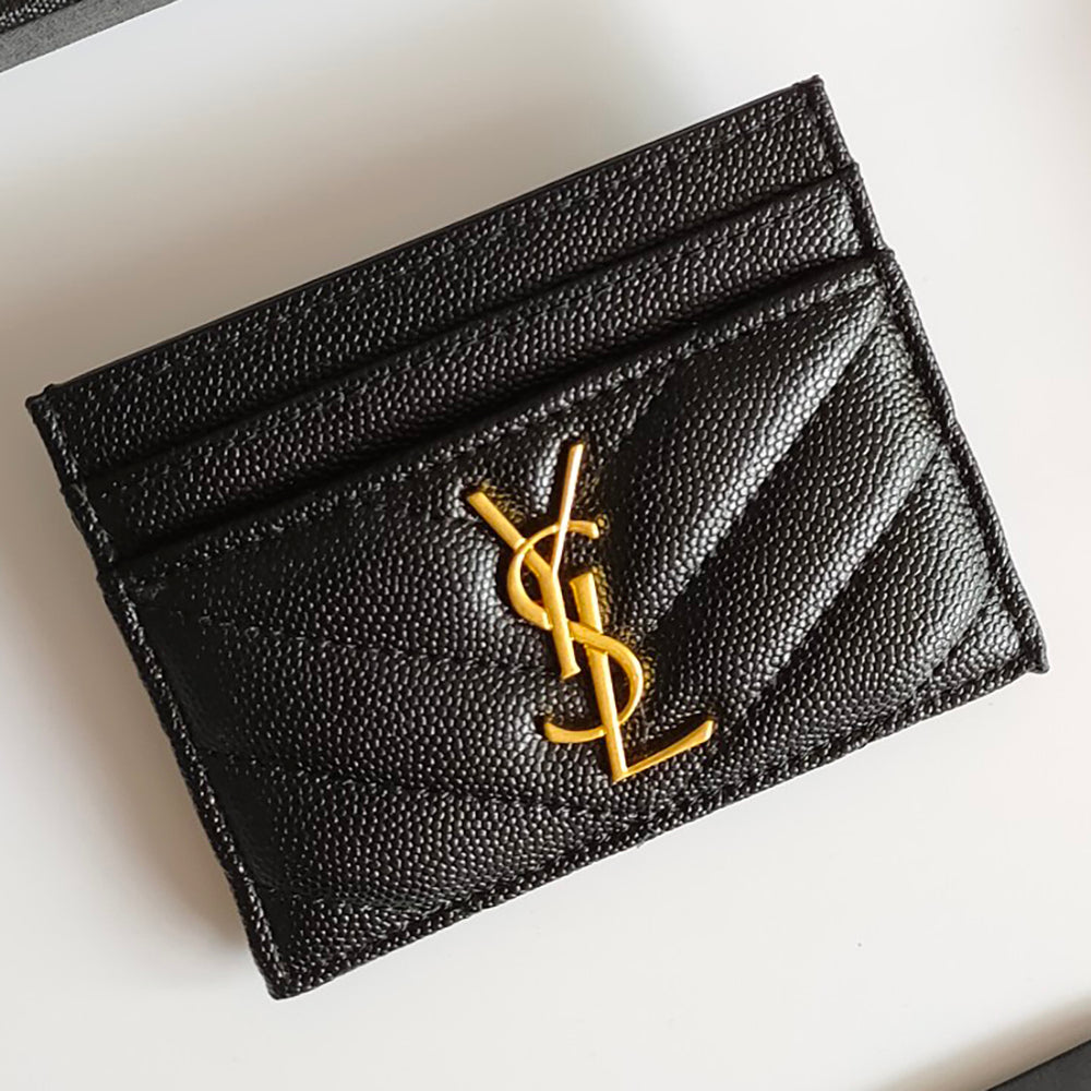 YSL Yves Saint Laurent Gold Letter Logo Women's Men's Card Bag Wallet