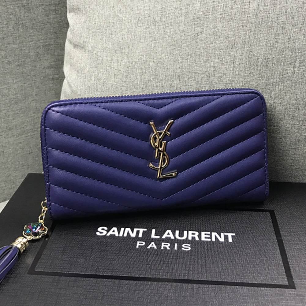 YSL Yves Saint Laurent Gold Letter LOGO Women's Long Zipper 