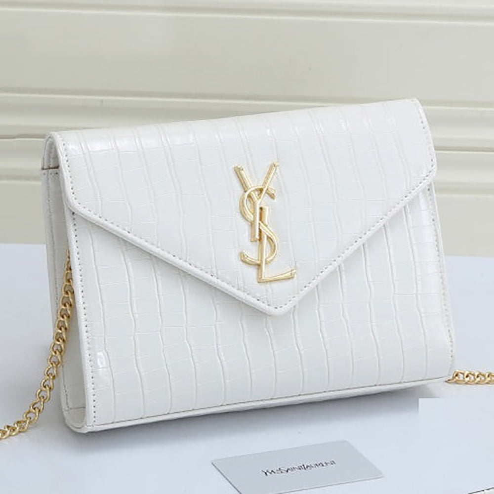 YSL Yves Saint Laurent Crocodile Print Flap Link Shoulder Bag Crossbody Bag