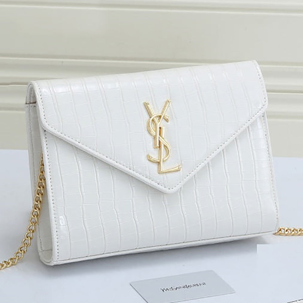 YSL Yves Saint Laurent Crocodile Print Flap Link Shoulder Bag Cr