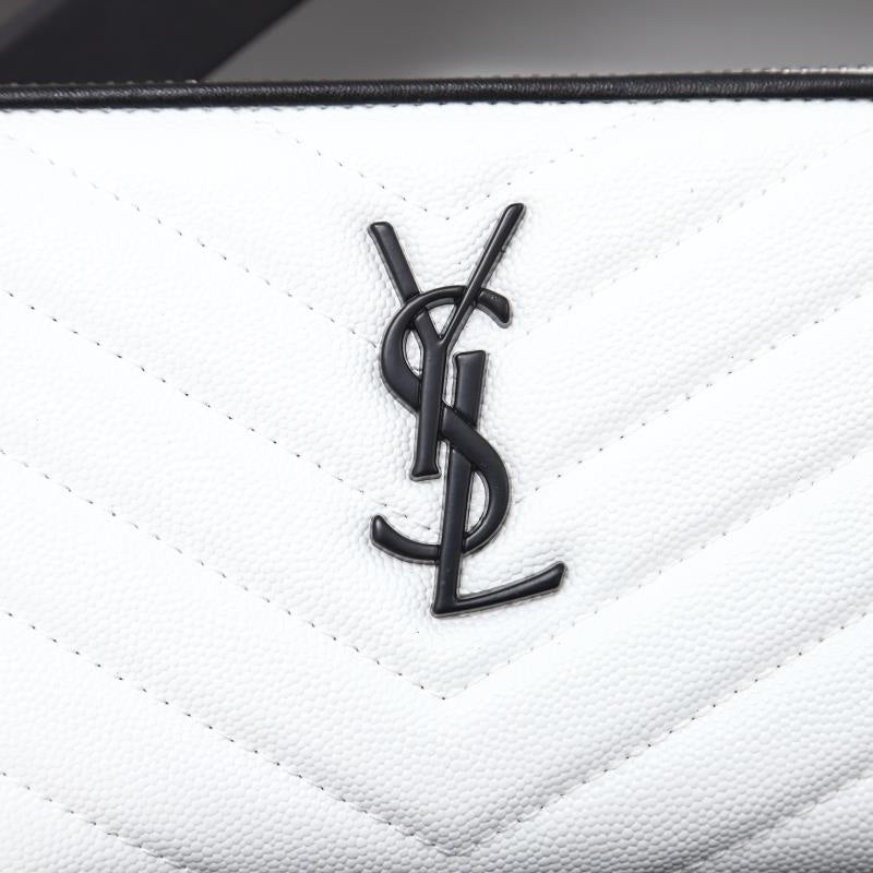 YSL Yves Saint Laurent Black Letter Logo Zip Long Wallet Clutch Bag