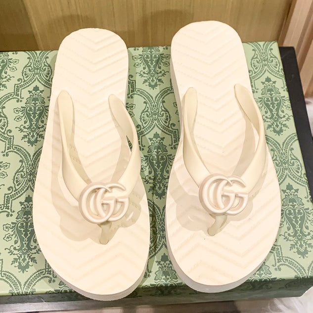 GG Solid Color Letter Logo Ladies Flip Flops Beach Sandals Shoes