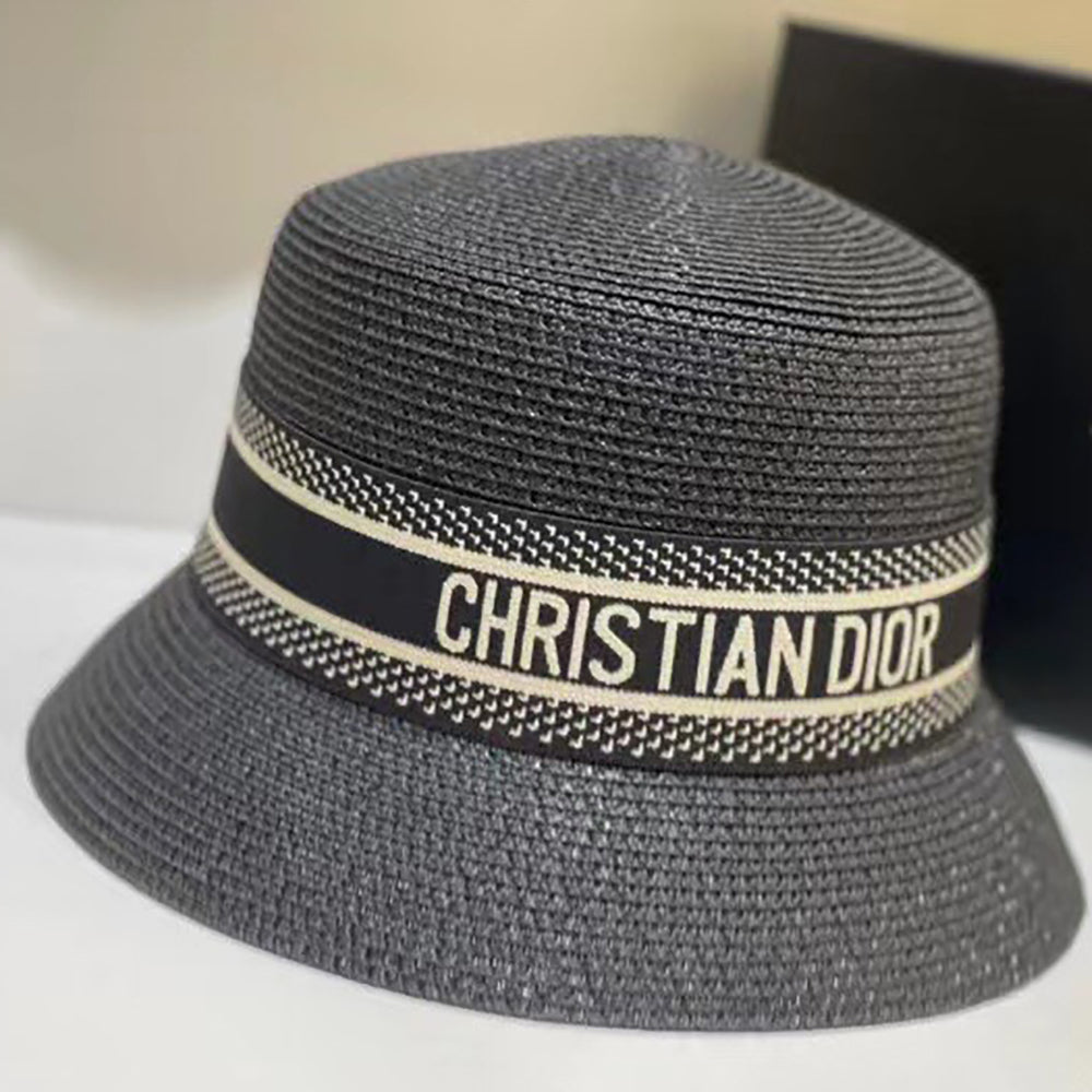 Christian Dior letter logo woven bucket hat topper