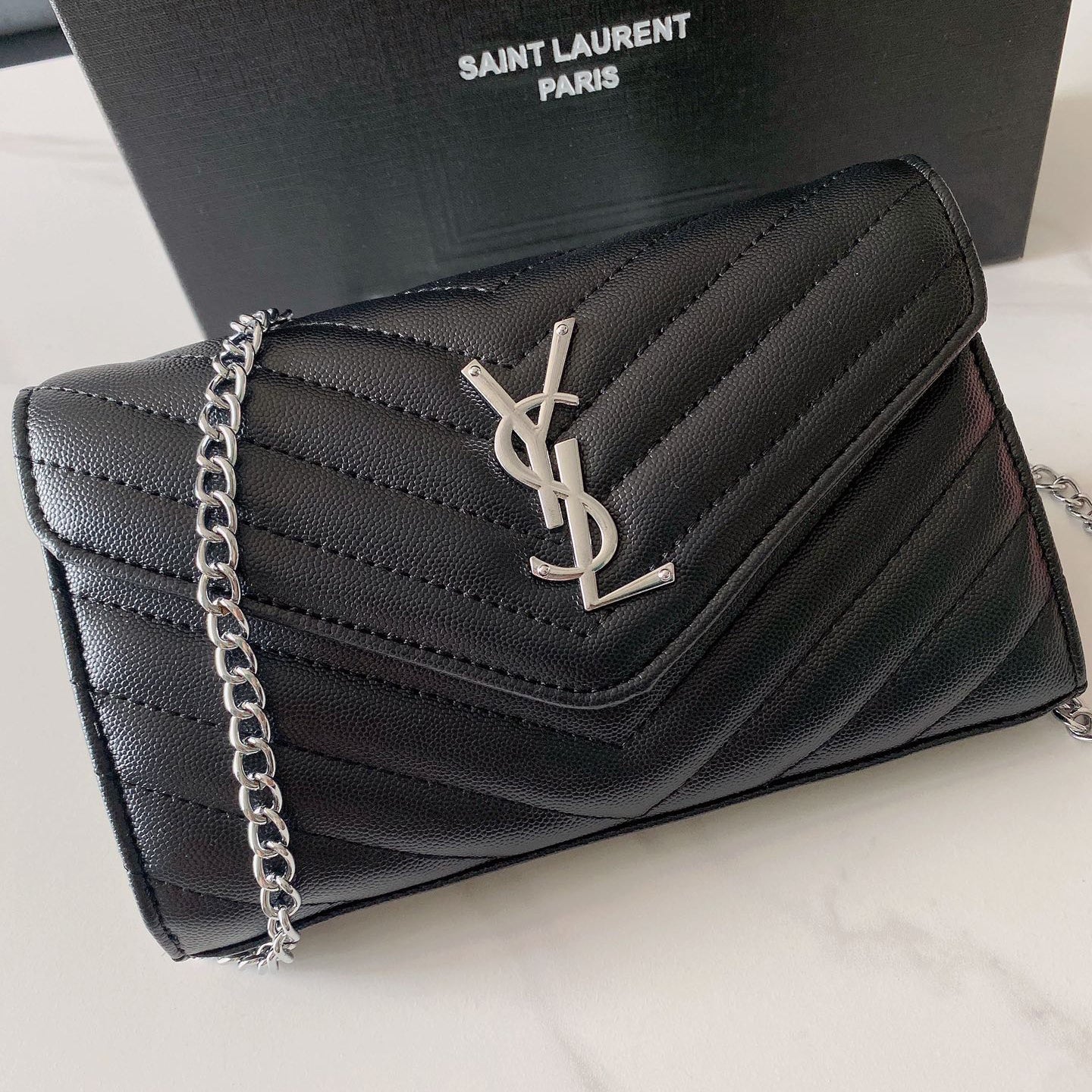 YSL Yves Saint Laurent monogram logo flap chain shoulder bag cro