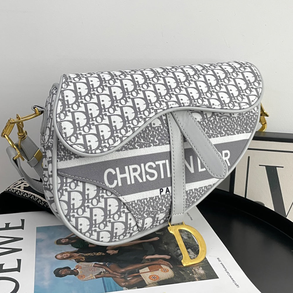 Christian Dior Canvas Embroidered Monogram Flap Saddle Bag Shoul