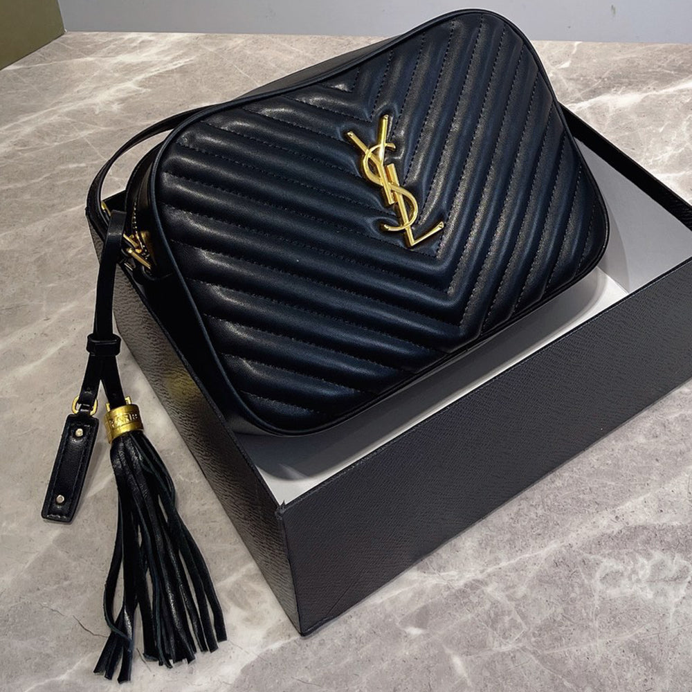 YSL Yves Saint Laurent gold letter logo fringed zipper shoulder bag crossbody bag