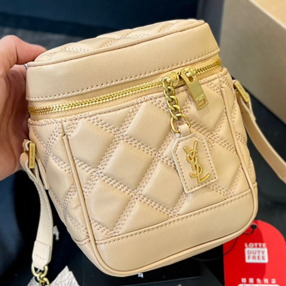 YSL Yves Saint Laurent Gold Letter Small Zip Shoulder Bag Crossbody Bag