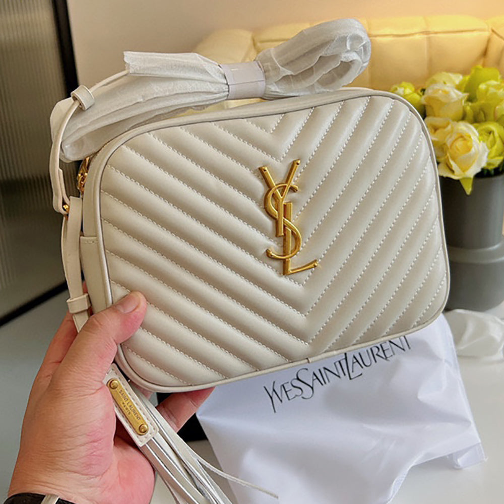 YSL Yves Saint Laurent Gold Letter Logo Ladies Zip Cosmetic Bag 