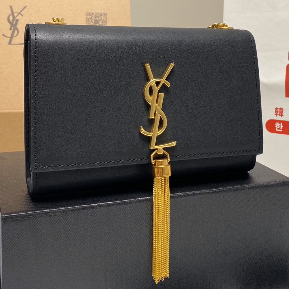 YSL Yves Saint Laurent monogram logo fringed flap shoulder bag c