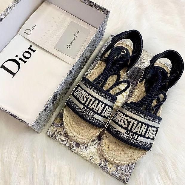 DIOR Popular Women Retro Canvas Embroidery Sandals Shoes