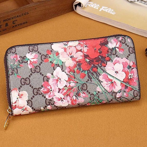 GUCC GG Fully Printed Letters Flower Long Clutch Zip Wallet Red flowers G Bag