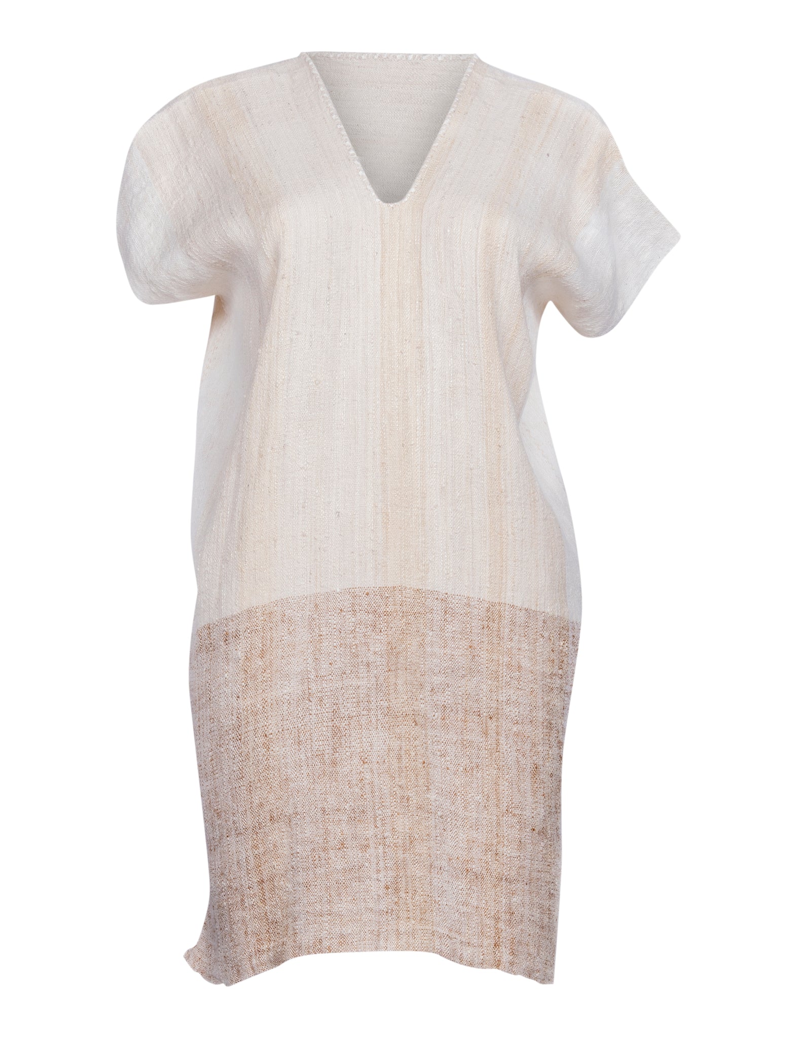 The Artisanal Silk V-Neck Dress in White 2-Toned