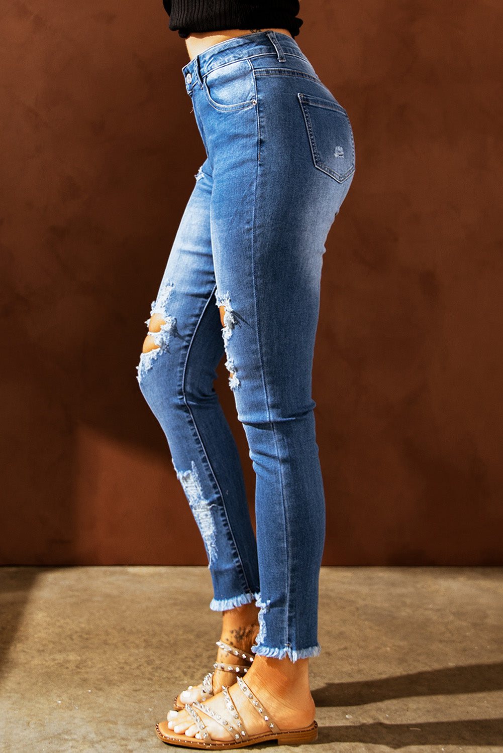 Sky Blue High Waist Distressed Skinny Jeans Jeans Magenerations