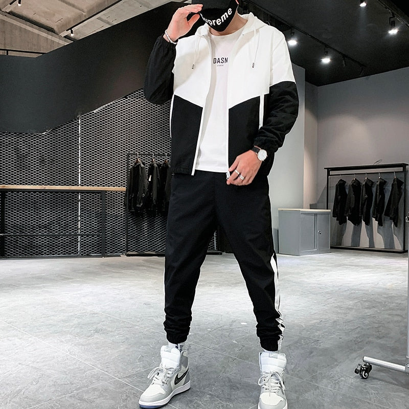 Patchwork Hip Hop Casual Men Tracksuit Fitness Streetwear 2 Pieces Set –  fabulushfashion