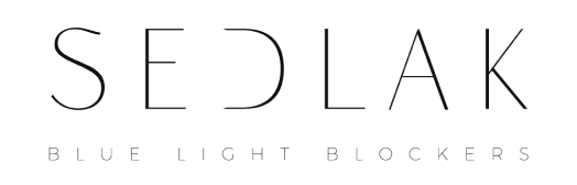 'SEDLAK Blue Light Blockers' logo in grayscale.