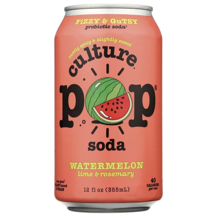 CULTURE POP: Watermelon Lime & Rosemary Probiotic Soda, 12 fo