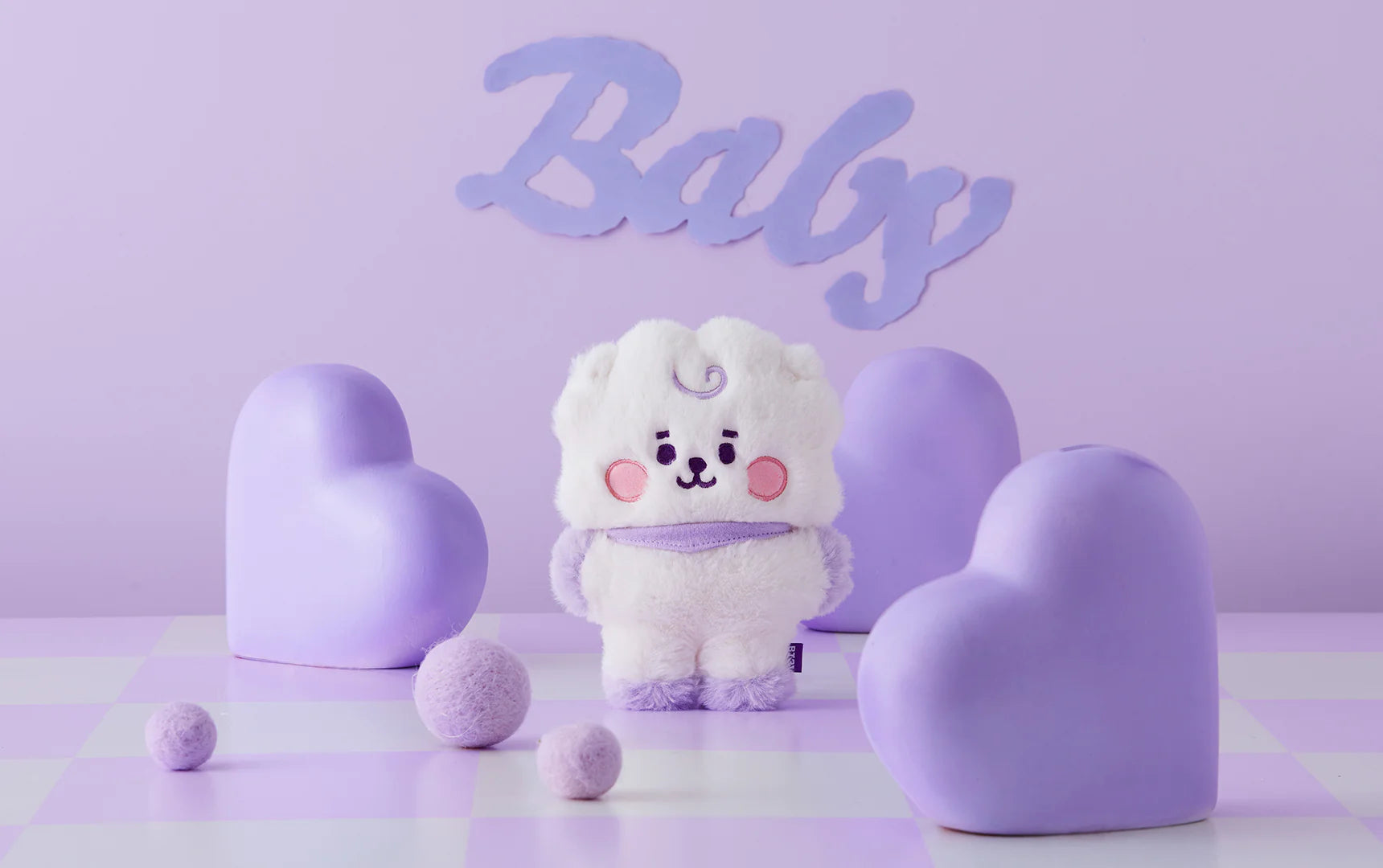 BT21 BABY RJ FLAT FUR STANDING DOLL PURPLE HEART EDITION