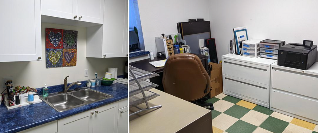  A kitchen and new office space.