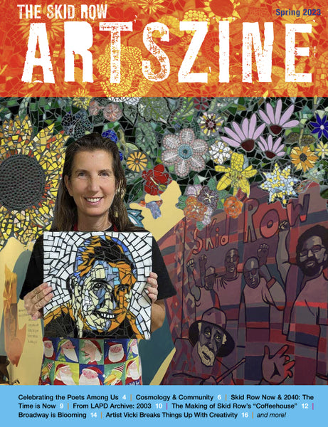 Skid Row Arts Alliance Zine featuring Piece by Piece mosaic artist Vickie