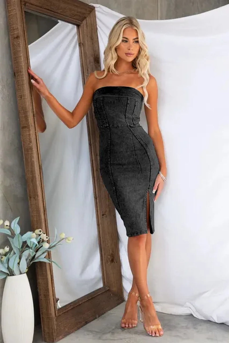 Sexy Backless Streetwear Sleeveless Split Denim Dress