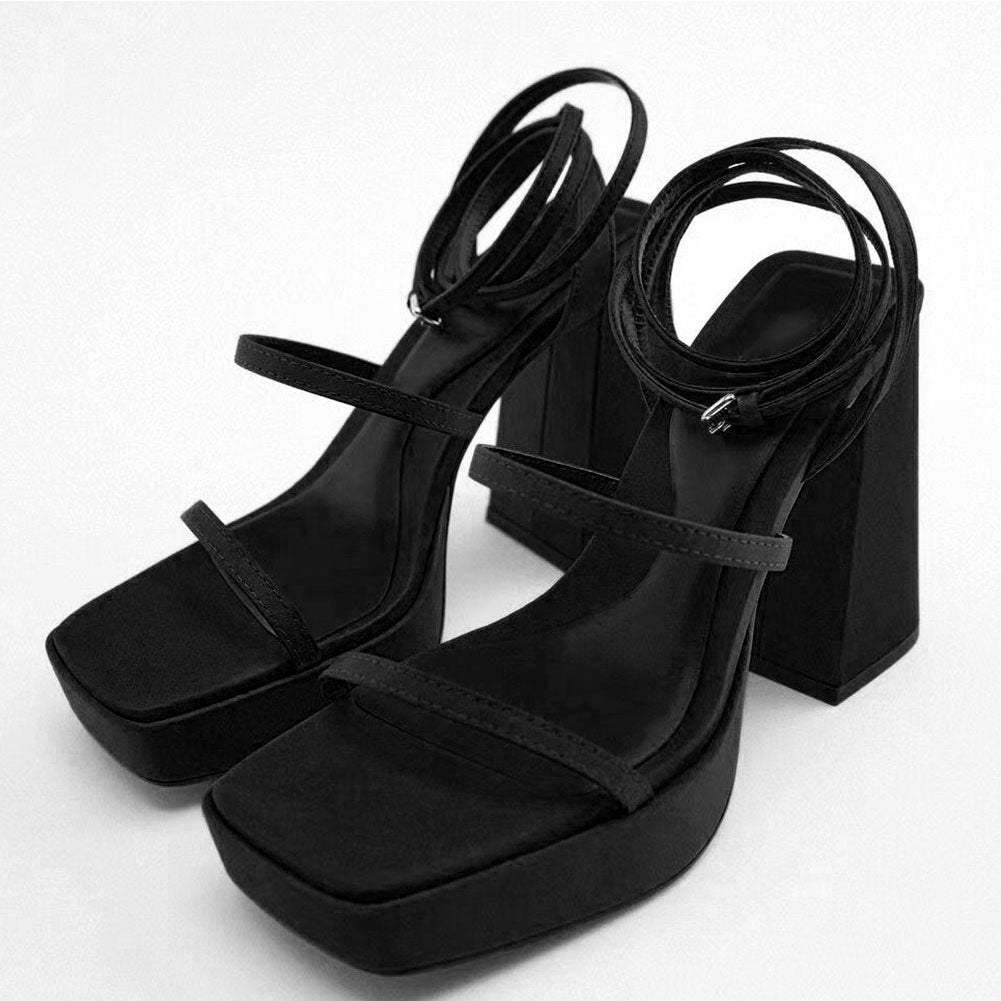 2022 Brand New Great Quality RosyRed Platform Chunky High Heels Women Shoes Elegant Party Lady Trendy Summer Ankle Strap Sandals