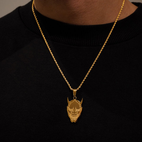 gold plated oni mask pendant