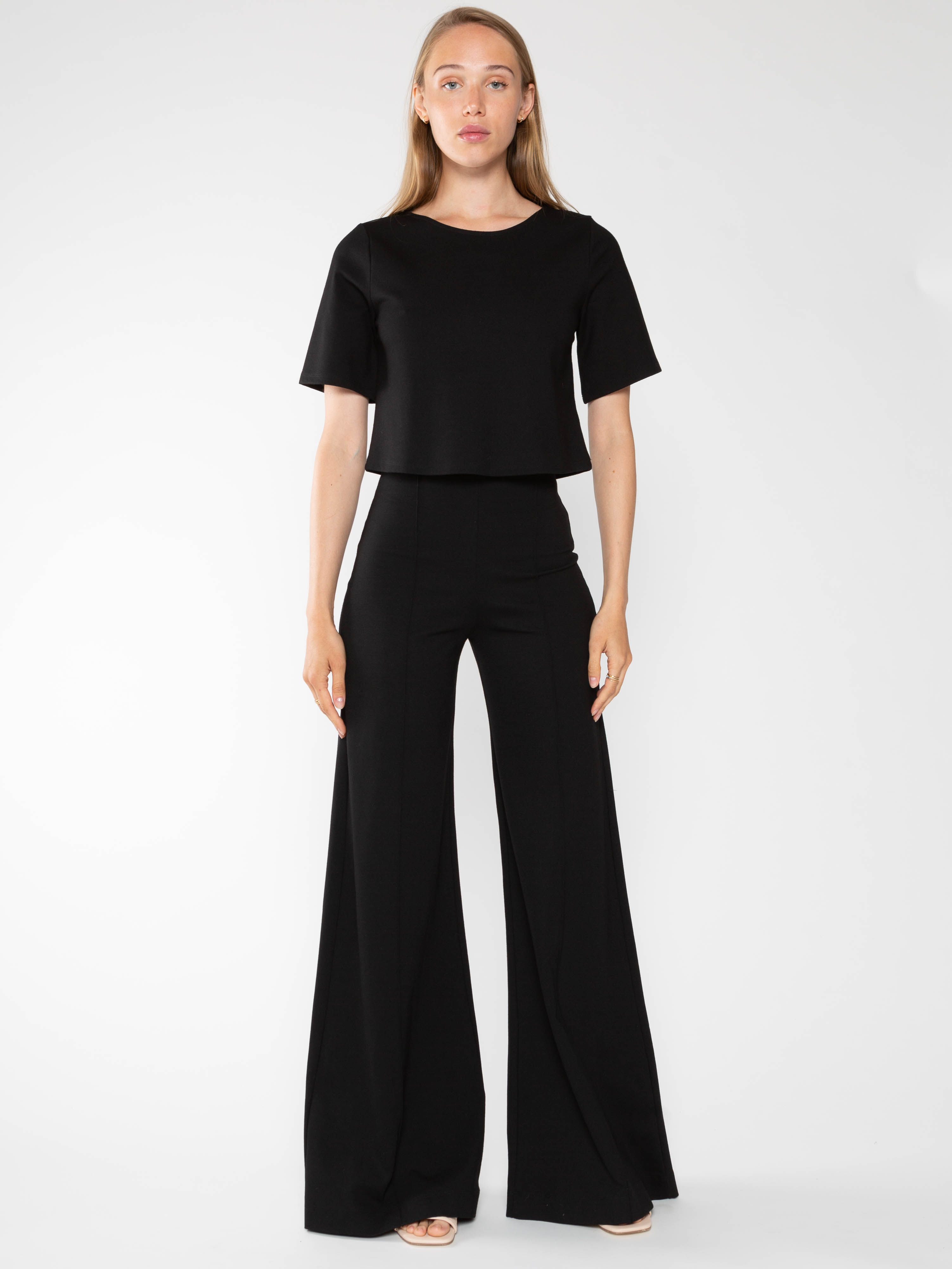 Slate Ponte Knit Wide Leg Pant